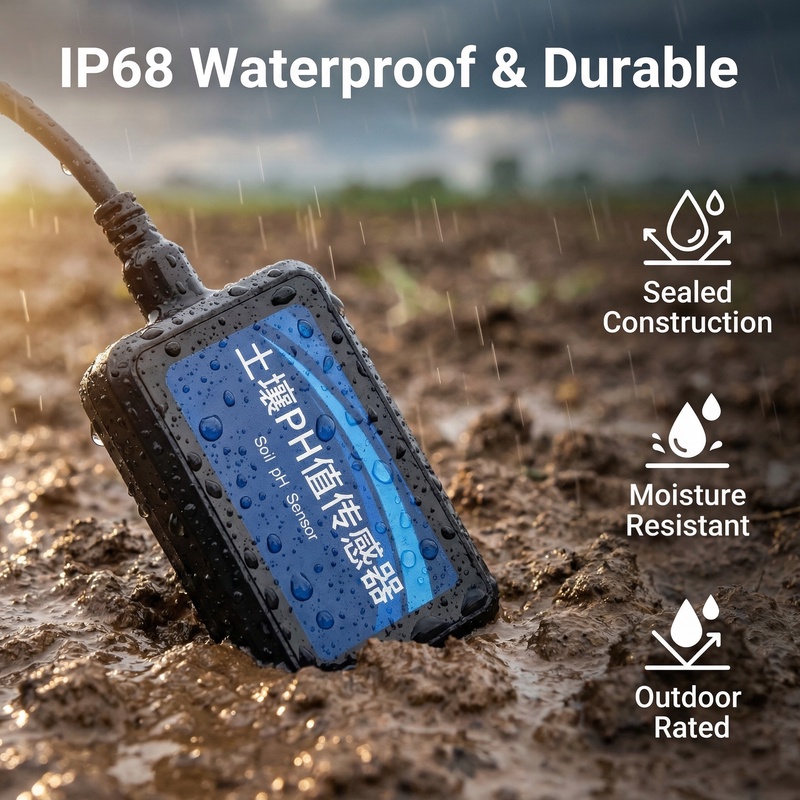 IP68 waterproof soil pH sensor with sealed construction moisture resistant and outdoor rated features