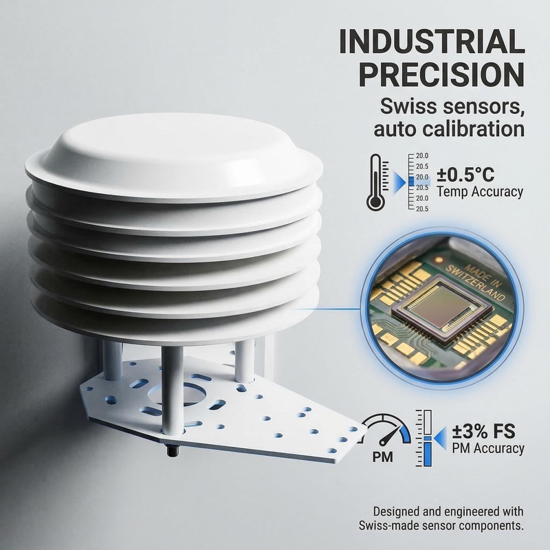 OHTS1050 industrial grade high precision featuring Swiss sensors auto calibration technology temperature accuracy ±0.5°C and PM accuracy ±3% FS