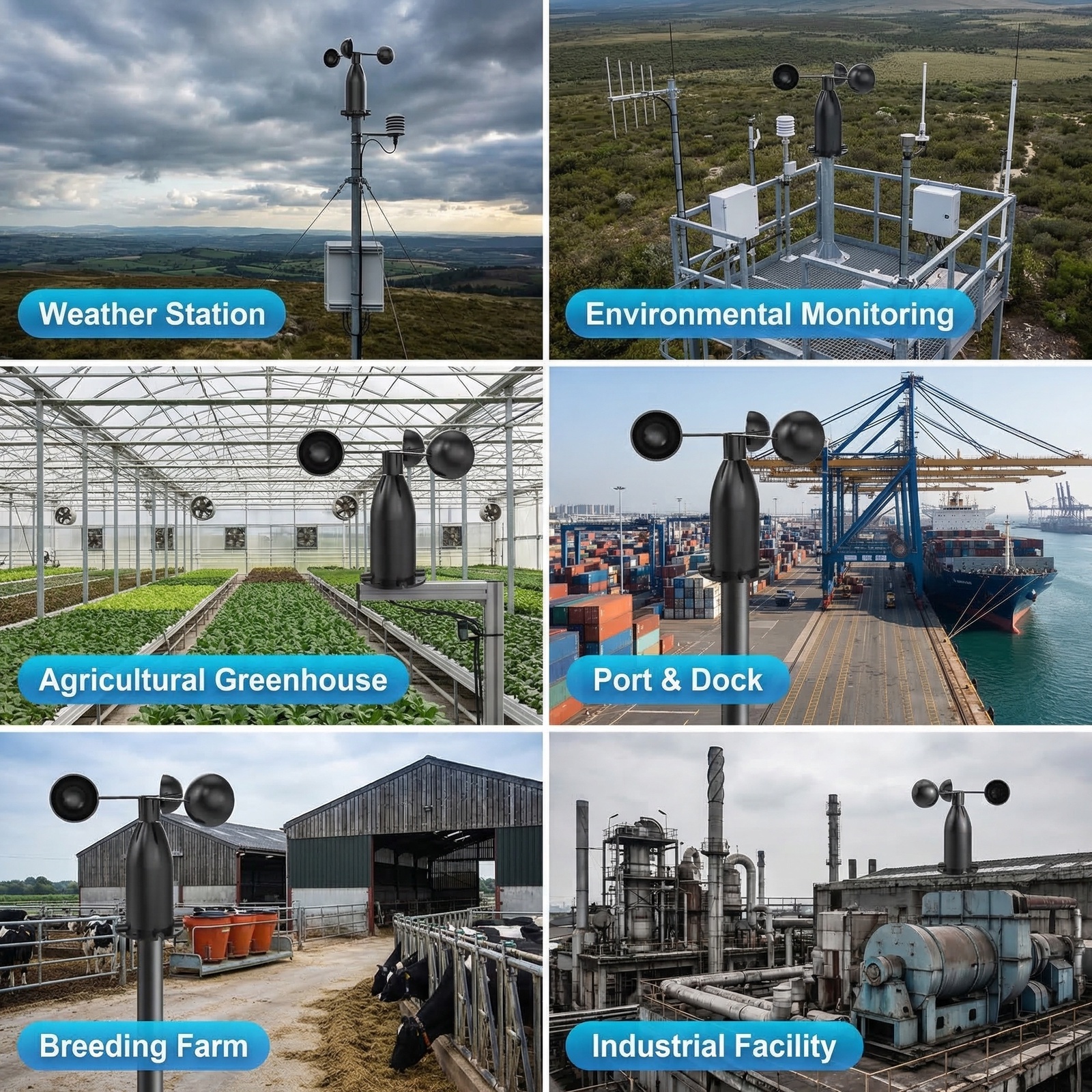 OHTS1080 Wind Speed Transmitter Application Scenarios - Weather Station Greenhouse Industrial Facility