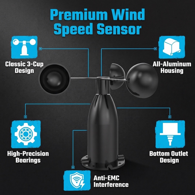 OHTS1080 Aluminum Wind Speed Transmitter - Key Features Overview with Icons