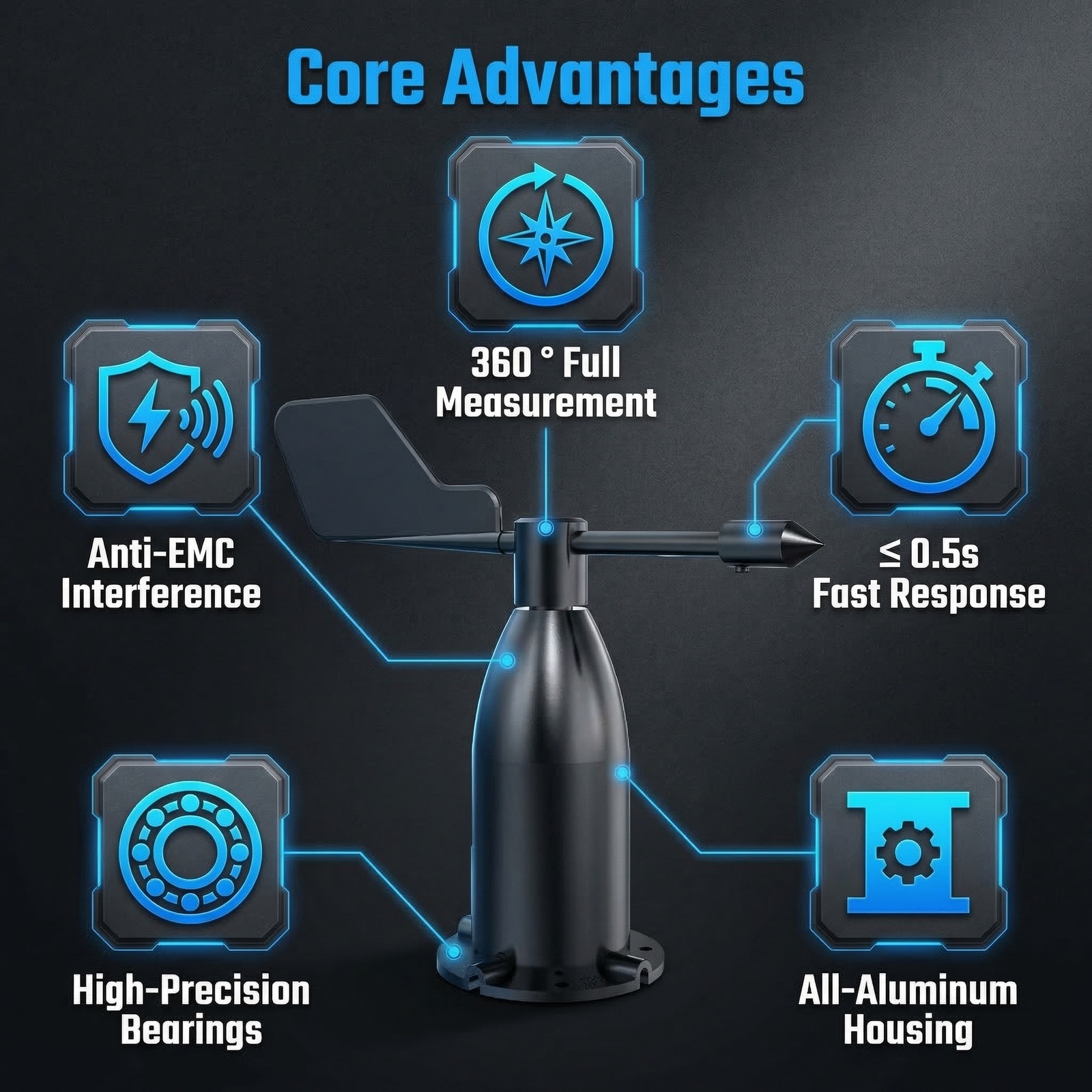 OHTS1090 Core Technical Advantages - 360° Full Measurement, Anti-EMC Interference, Less Than 0.5s Fast Response, High-Precision Bearings, All-Aluminum Housing