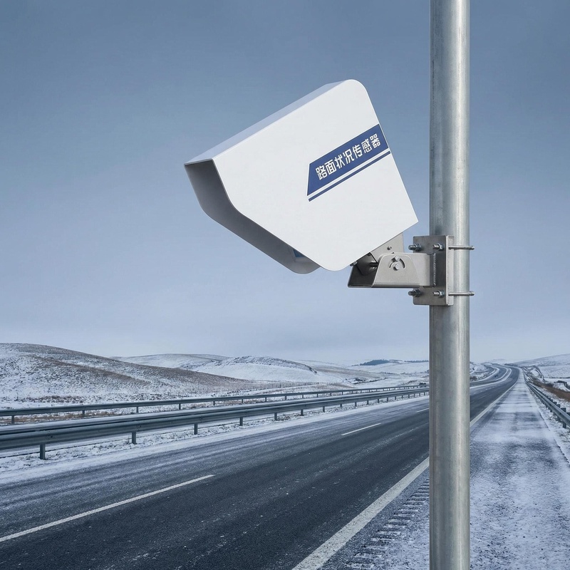 OHTS1120 real world application installed on pole monitoring snowy highway road surface conditions