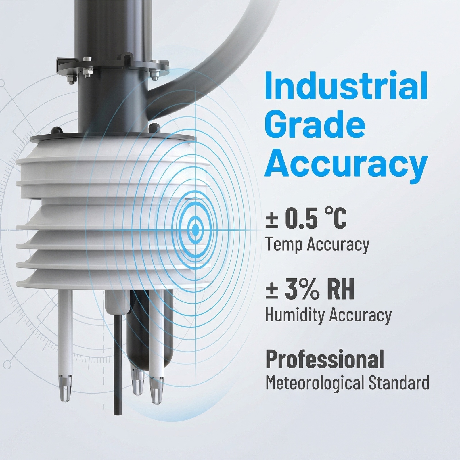 OHTS1123 industrial grade measurement accuracy specifications with ±0.5°C temperature precision and ±3%RH humidity accuracy professional meteorological standard