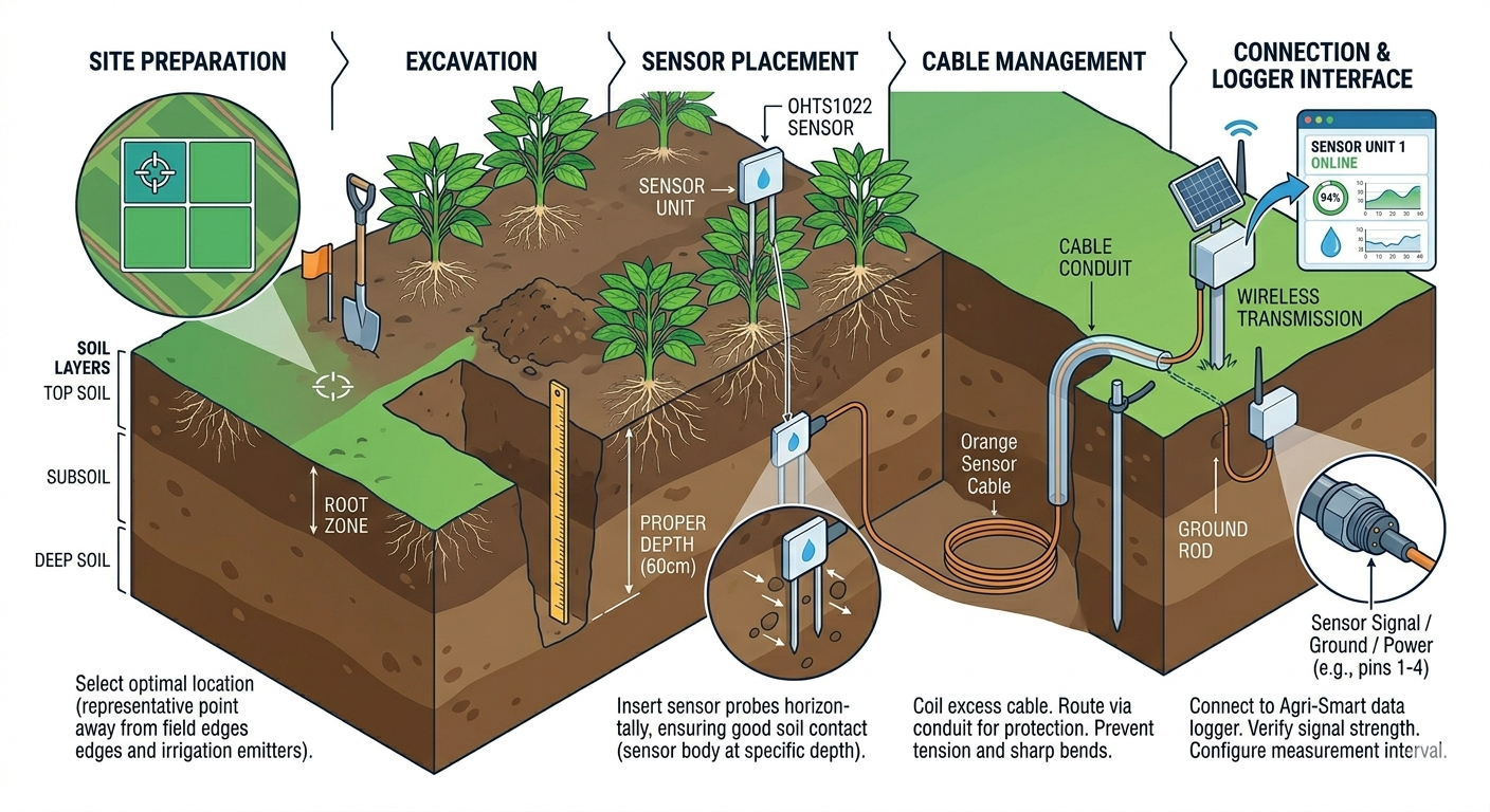 Soil sensor installation and deployment steps
